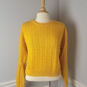 DIVIDED H&M Yellow Gold Pointelle Knit Drop Shoulder Crewneck Cropped Sweater M‎